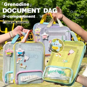 Portable A4 Size Stationery Storage Bag, Durable Mesh Handheld Pencil Case, Multi-Purpose Office and School Supplies Organizer