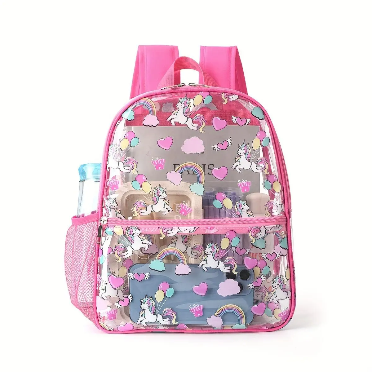 Printed Transparent Backpack, Large Capacity Clear Student School Bag Storage Daypack