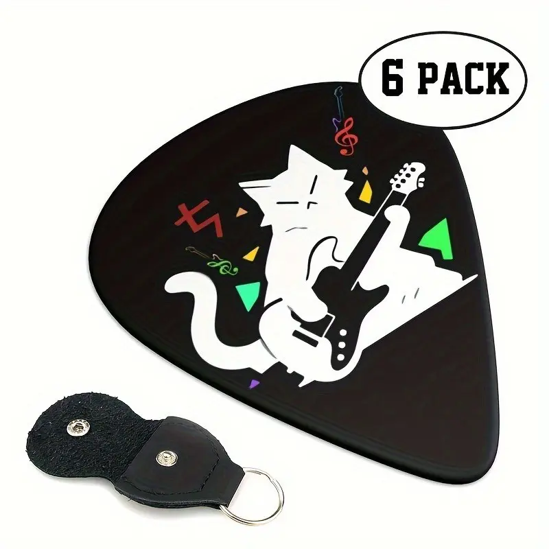 6-Piece Acoustic Guitar Picks with PU Case, Cute Cat Design, Double-Sided Printing, Ukulele Guitar Picks, Music Lover's Gift, Kitty, Instrument Accessories