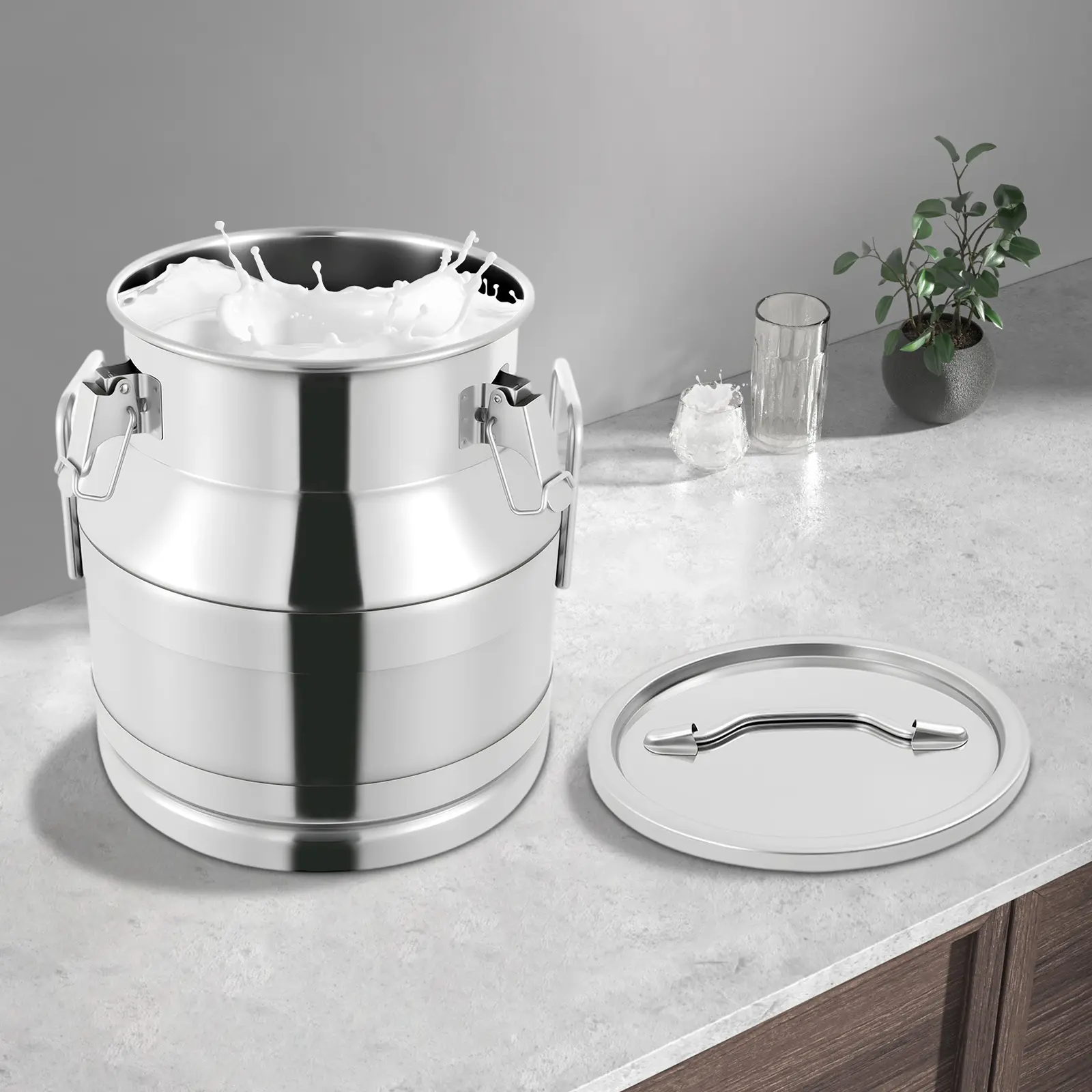 Modern 201 Non-Magnetic Stainless Steel Milk Canister - 1mm Thick Double-Seal Leakproof Bucket with Silicone Ring, Food-Grade Large-Capacity Food Storage Containers for Kitchen Storage, Home & Commercial Use, Kitchen Storage Food