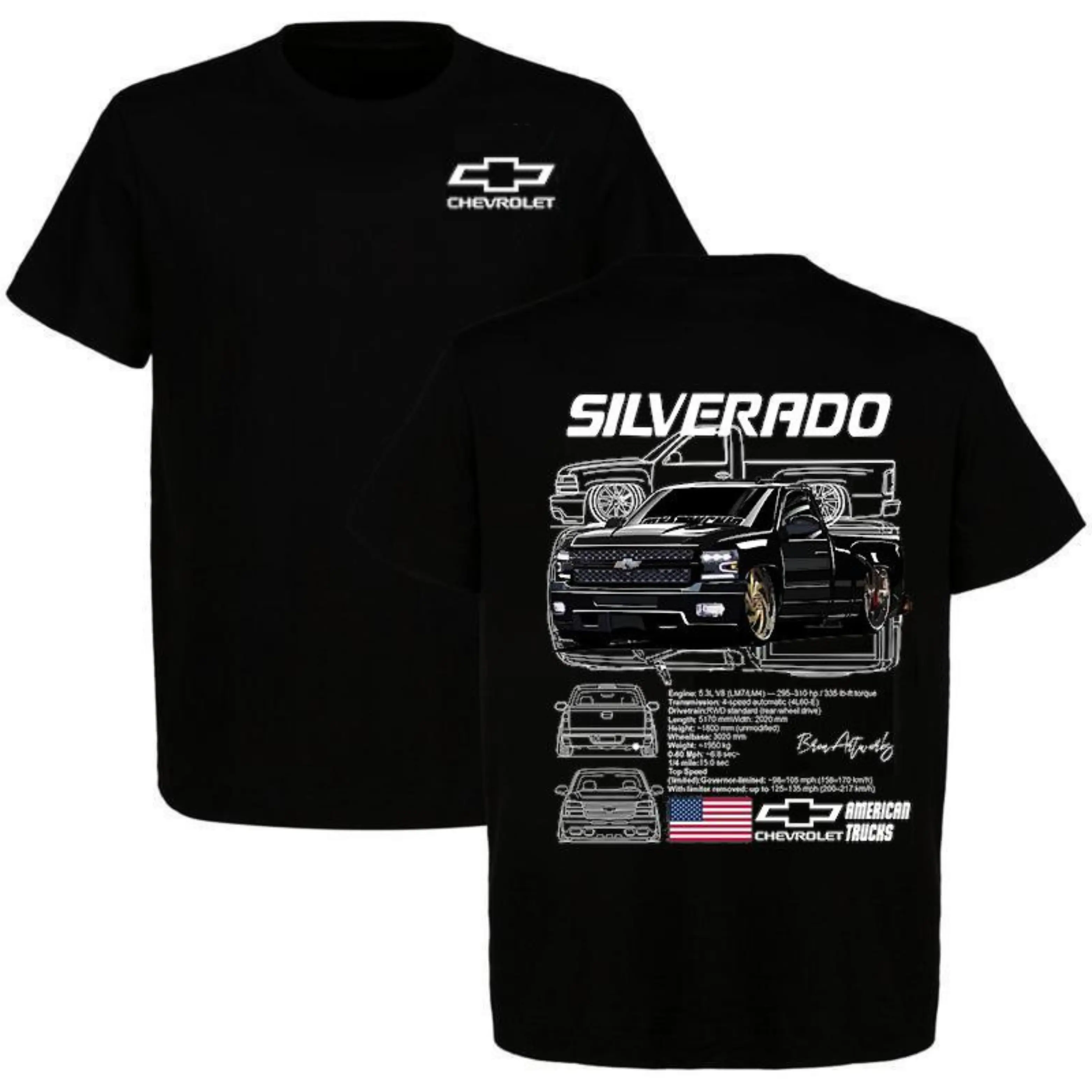 Chevy Truck Graphic Tee, Chevrolet Silverado T-Shirt, 2 Sided, American Muscle Pickup Top, Menswear, Car Lovers, Gift For Men, Full Size