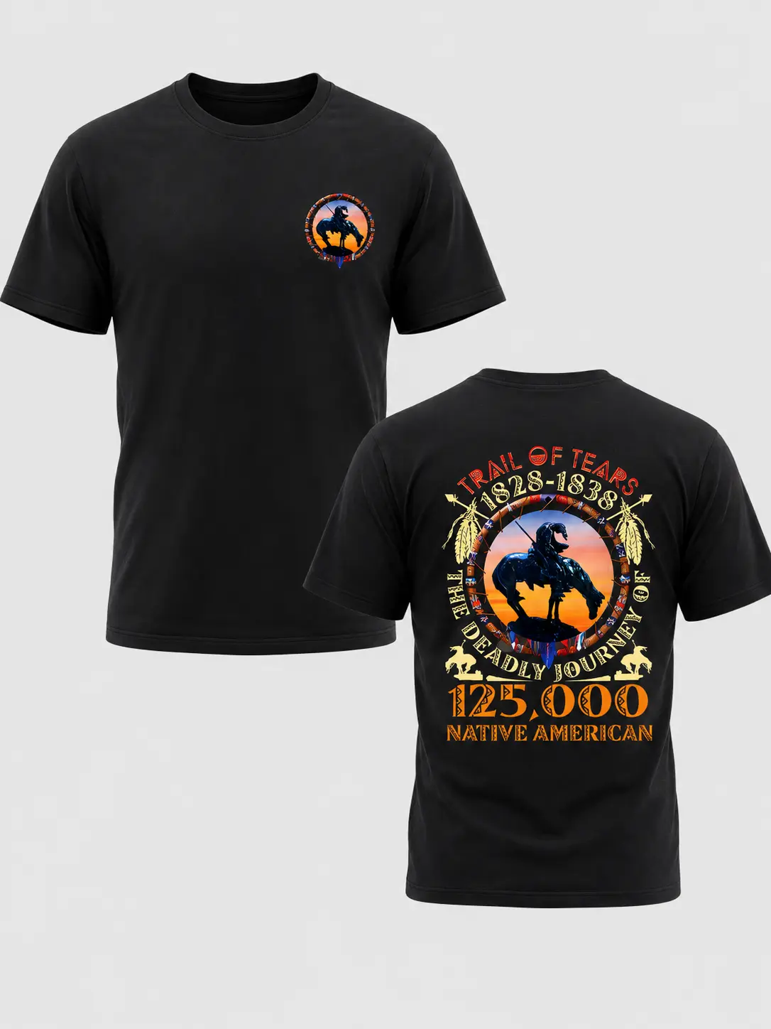 Trail Of Tears 1828 1838 T-Shirt, Native American History Graphic Tee, The Deadly Journey Remembrance Shirt, Western Heritage Back Print Gift For Men Women Vintage