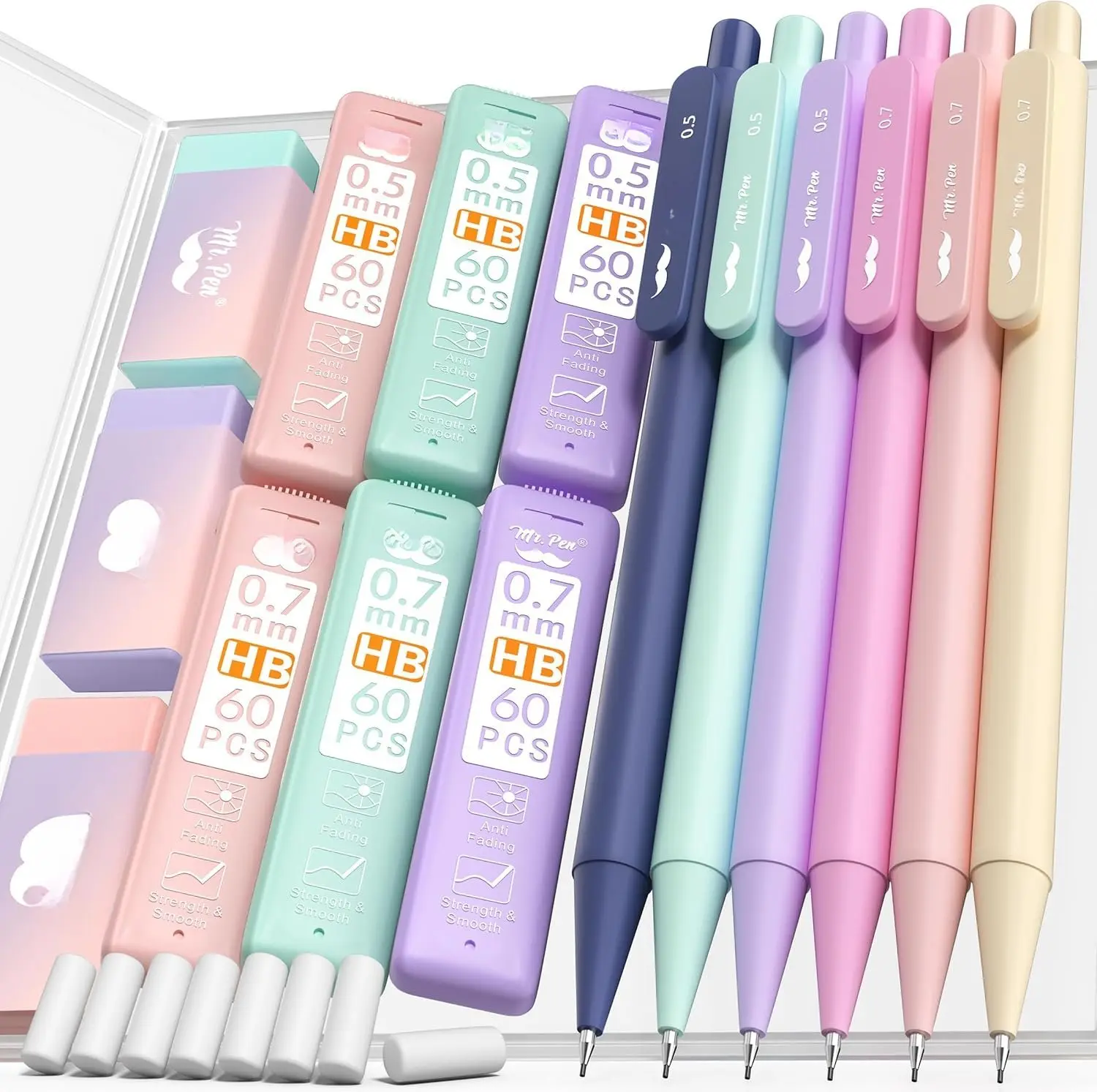 - Pastel Mechanical cil Set with Lead Refills & Erasers, 6 Pack, 2 Sizes, 0.5 0.7mm, Aesthetic Mechanical cils Set