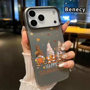Phone Case for iPhone 17 16 15 14 Pro Max 13 12 11 XR XS Plus Air E Gnome Thanksgiving Bliss Full Body Coverage Raised Edges Camera Protector Phone Cover
