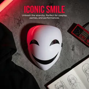 Smile Full Face Mask, Cosplay Kagetane Hiruko Grimace V Plastic Headgear, Scary Clown Evil Smile Mask for Halloween Costume Role-Playing Party Celebration, Cosplay Prop Gift Accessory Adjustable Waist Tightener Porch Happy Birthday Decorations Kit