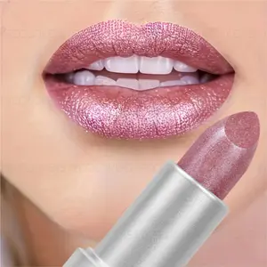 1PC Moisturizing Pearlescent Shimmer Lipstick, Glittering Purple/pink Tones, Soft Texture, Non-stick Cups, Silky, Suitable for Any Place, Christmas Gift