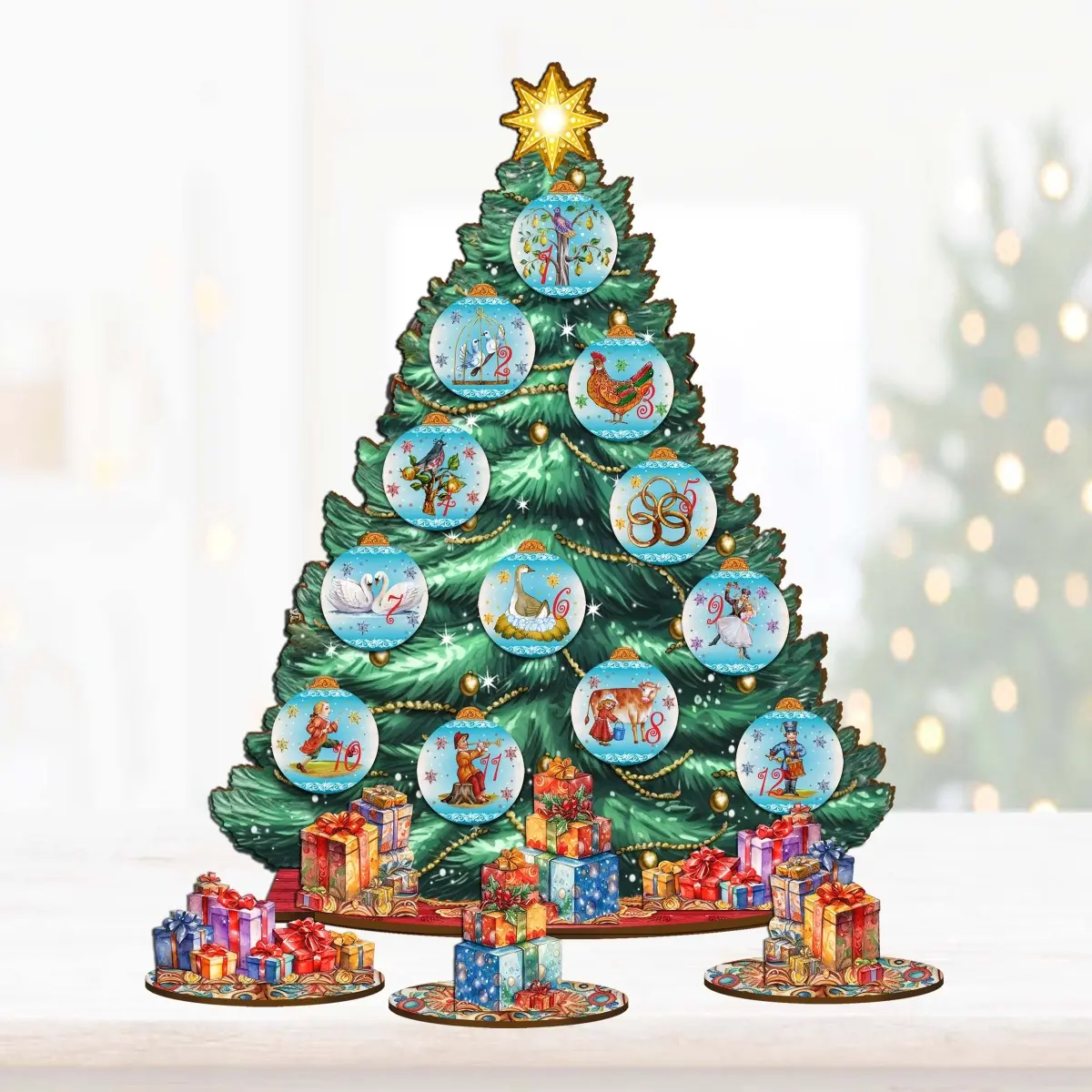 Designocracy 8091502 12.5 in. Twelve Days Thematic Christmas Tree Tabletop Decor Set