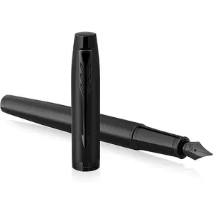 Parker IM Fountain Pen, Matte Black, Black Trim, Medium Point, Blue Ink Cartridge, Gift Box - Perfect for Calligraphy and Artistic Writing