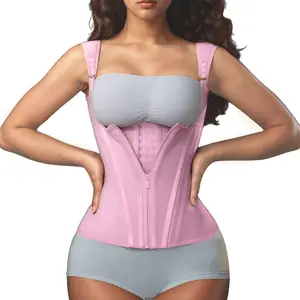 Women's Solid Color Adjustable Hook & Eye Closure Zippered Shapewear Top High Waist Tummy Control Girdle Corset for All Seasons Body Slimming Compression Comfort Womenswear Comfortable Piece Shaper Zipper Trainer
