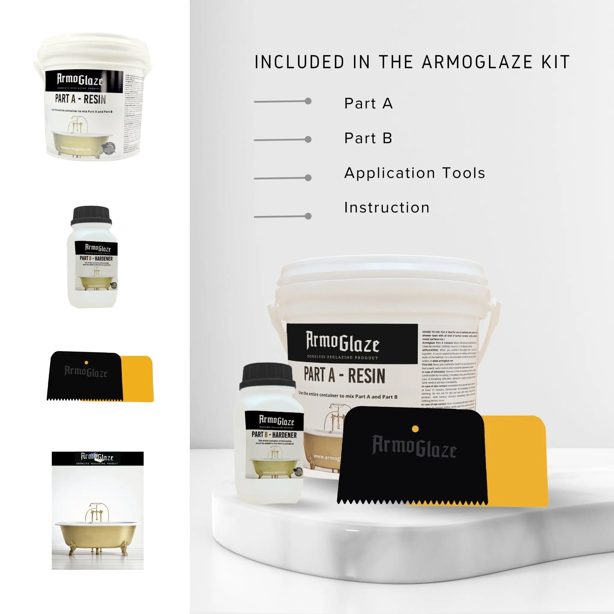 Armoglaze Large Shower Base Refinishing Kit (6x3 ft, 2kg) - Odorless DIY System