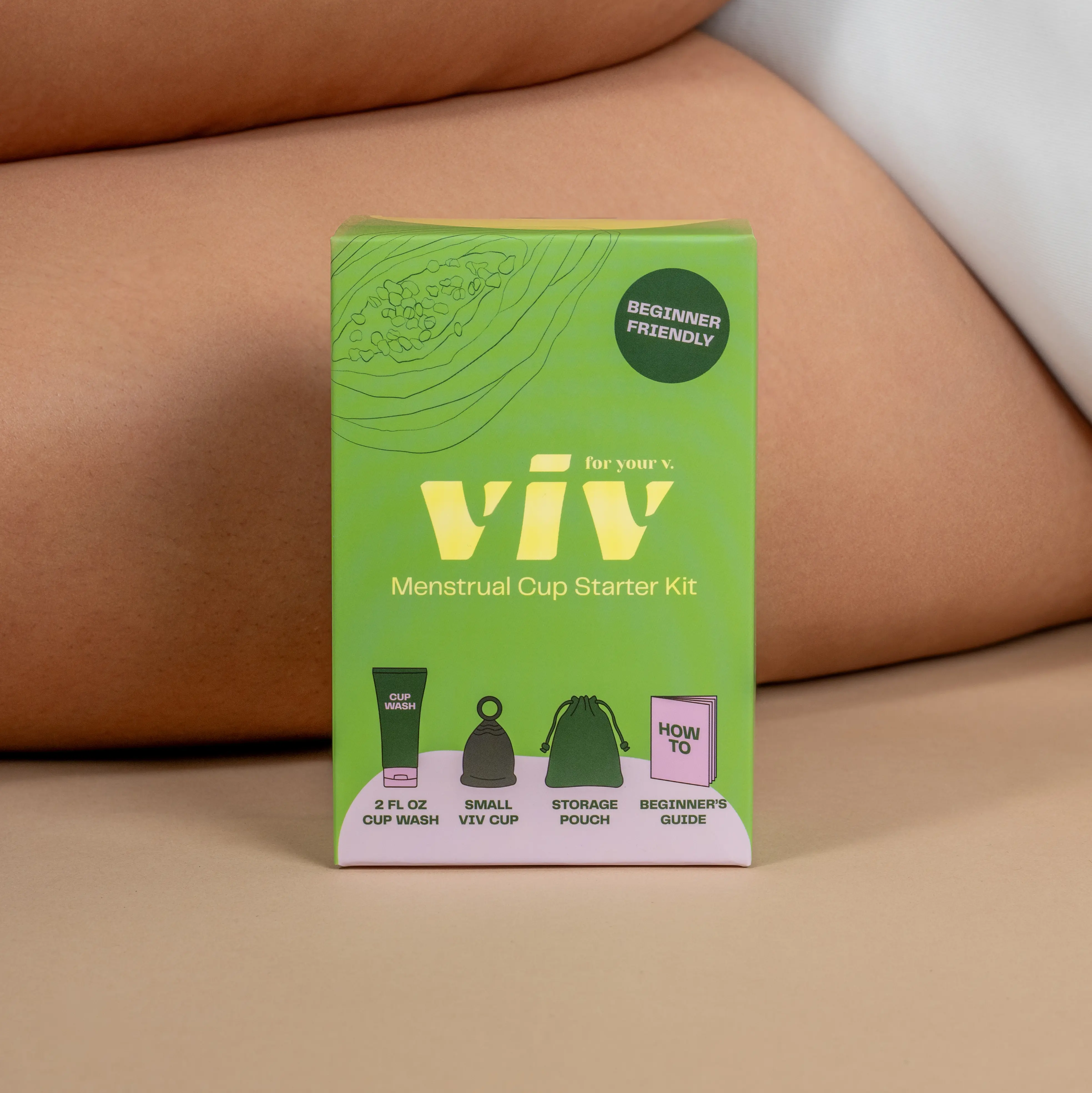 Viv Period Cup Starter Kit - Beginner Menstrual Cup with Ring Stem, 100% Medical-Grade Silicone, Dark Color, Comfortable & Toxin-Free, with All-Natural Cup Cleanser and Storage Pouch