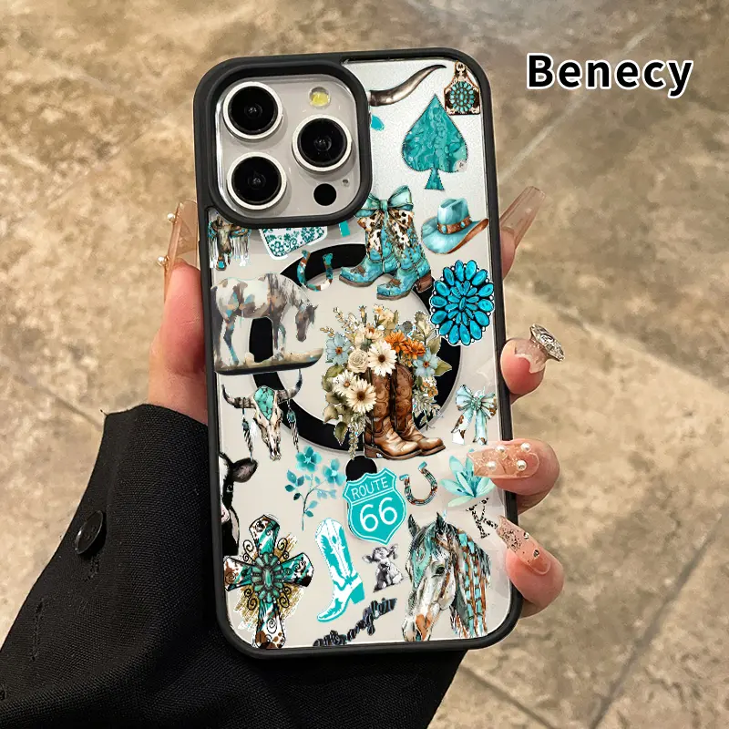Magnetic Soft Case for iPhone 17 Pro Max 16 Plus 15 14 13 12 11 Air E Non-Yellowing Drop Protection Transparent Acrylic Western Dreamscape Pattern Shockproof Silicone Cover Supports Wireless Charging