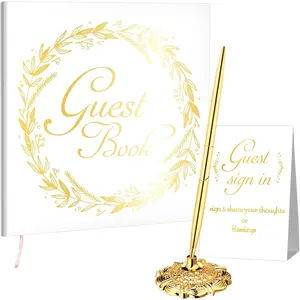 Wedding Guest Book with Pen and Table Cards, 9 x 9 Inch Guest Book Wedding Reception 50 Sheets Sign in Book Wedding Memory Book for Wedding Party Bridal or Baby Shower Guest Visitor (Romantic Style)