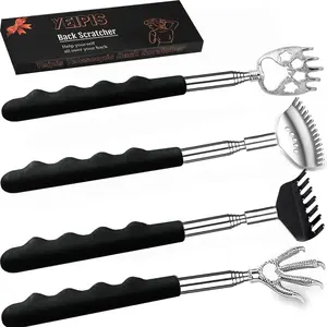 4Pcs Different Back Scratcher Extendable Back Massager Tool with Rubber Handles, Metal Portable Telescoping Back Scratcher, Stocking Stuffers for Men Women Christmas Gift (Black)