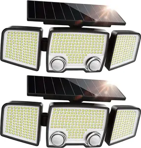 2 Pack Solar Outdoor Lights 332 LED 7000K, Super Bright Motion Sensor Outdoor Lights with 2 Sensors, IP65 Waterproof 270 Wide Angle Solar Flood Lights with 3 Modes for Garden