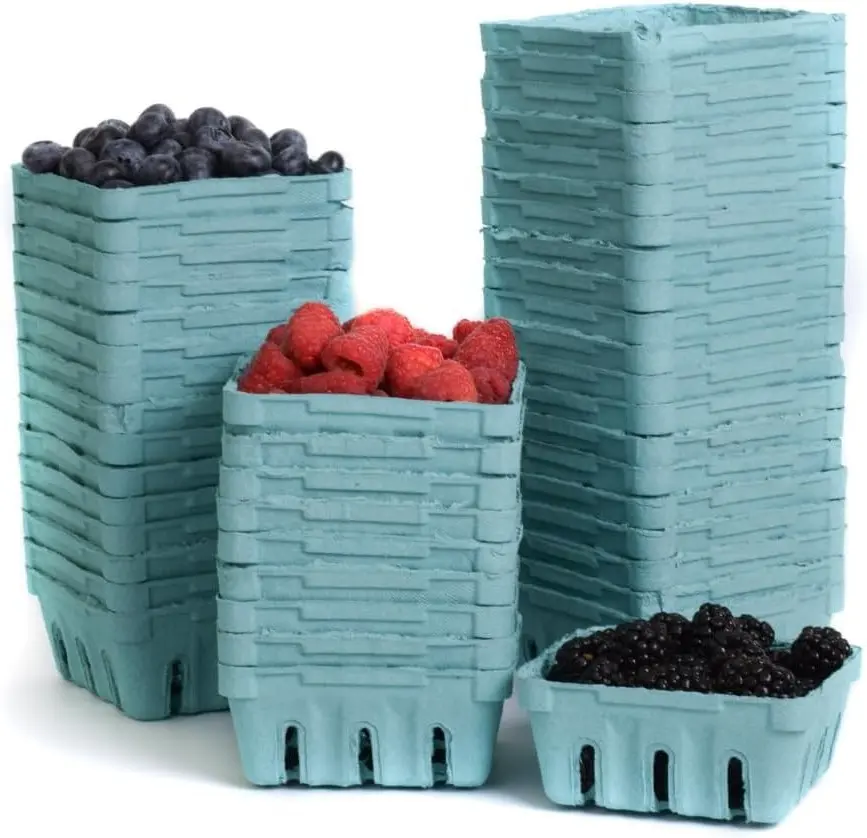 45 Half Pint Berry Baskets – Vented Pulp Fiber Produce Containers – Bulk Mini Baskets for Displaying Fruit & Vegetables at Farmers Markets