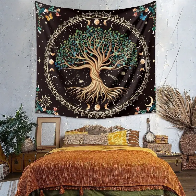 Stunning One-of-a-Kind " Bohemian Style Tree of Life " Tapestry , Perfect Eid Al-Adha Mubarak Gift Idea Colorful Wall Hanging for Office Decoration Bedroom Art Decorating Home Dorm