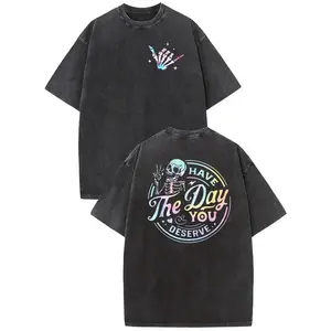 Holafish Oversize Acid Wash Vintage Skeleton Pattern T-Shirt,Inspiration Women Tops,Sarcastic Quote Tee,Motivational Gift,comfort Cotton Fabric Tee For Women Short Shortsleeve Streetwear Womenswear