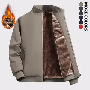 Men's Solid Color Casual Cotton Jacket, Fleece Lined Thickened Windproof Long Sleeve Stand Collar Jacket, Full Zip Closure, Suitable for Autumn and Winter Formal Occasions and Outdoor Activities Wear thermal outerwear trendy coat