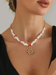 Coral Crystal Necklace, Bohemian Chic Pendant, Hypoallergenic and Fade-Resistant, Perfect Summer Gift for Her, Stylish Jewelry for Women