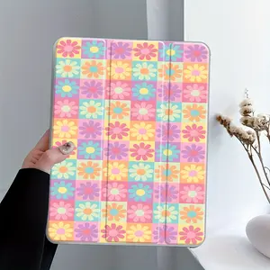 Y2K Dopamine Floral iPad Case Transparent Acrylic Back Panel With Pencil Slot, Suitable for Ipad mini pro air. Scratch-resistant Ultra-thin Protective Case, Shock-resistant Full Cover Protective Case Suitable for Offices Schools and Homes, Accessories