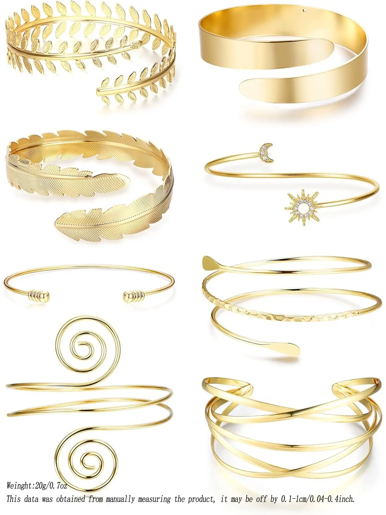 8 Pcs Arm Cuff Upper Arm Exquisite Elegant Minimalist Bangle Cuff Bracelets for Women Egirls Gold Adjustable Armband Set Minimalist Simple Greek Armlet Wedding Fashion Jewelry