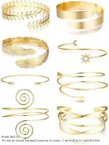 8 Pcs Arm Cuff Upper Arm Bangle Cuff Bracelets for Women Egirls Gold Adjustable Armband Set Minimalist Simple Greek Armlet Wedding Fashion Jewelry Stackable Bracelets