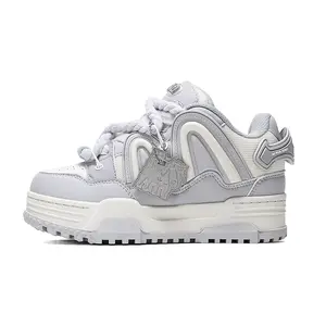 Q-AND Women’s Chunky Platform Sneakers – Fashion All White Casual Walking Shoes with Thick Rope Laces, Lightweight Streetwear Trainers, Non-Slip Comfortable Skate Shoes for Daily Wear