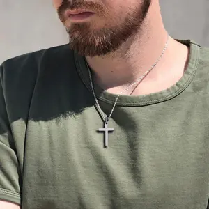 Cross Necklace for Men Stainless Steel Mens Chain Necklace with 2.5mm Rope Chain 18-24 Inches