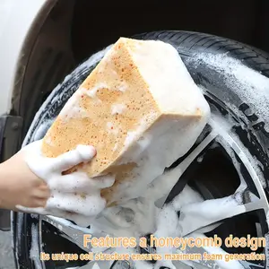 Pack of 6 Heavy Duty Large Square Coral Sponges - Thick Multipurpose Car and Household Cleaning Sponges, Durable Hand Scrubbers for Car Detailing, Grease, Dirt Removal (No Residue, Stackable)