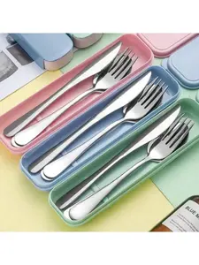 Stainless Steel Portable Cutlery Set with Storage Box - Set of Three Chopsticks, Fork, Spoon & Knife for Camping and Travel Use