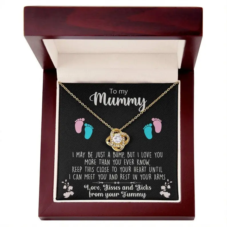 Pregnancy Gift for Her, My Mummy From Tummy Necklace, Mommy Gift From Unborn Baby, New Mom Gift From Husband, Baby Bump Gift, New Mom love knot