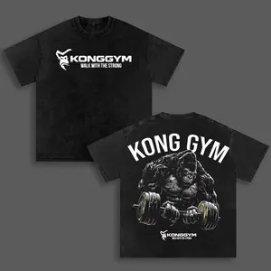 KONG GYM Gorilla Workout Oversized Washed T-Shirt Men - Men’s Workout Fitness Shirt
