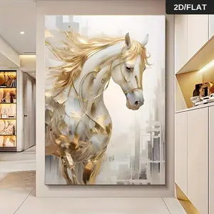 [2D Flat] 1pc 31.49*47.24in/80cm*120cm Frameless Modern Vintage Golden horse Wall art Canvas Painting Art for Living Room Modern Canvas Poster for Bedroom and Living Room Decoration Cuadros No Frame