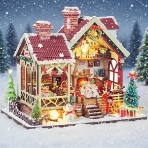 Christmas Theme DIY Miniature House Kit, Candy House & Fireplace Hut, Adult Handmade Creative Indoor Decor, 3D Puzzle, Wooden House Kit Adults (cozy Winter Retreat)