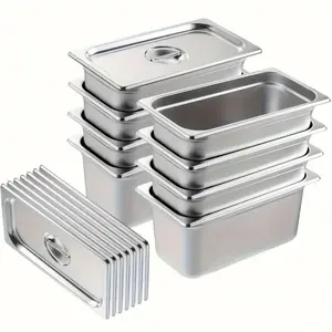 Stainless Steel Food Storage Containers with Lids, Anti-Clog Design, Durable, Stackable, Commercial Use, Restaurant and Catering