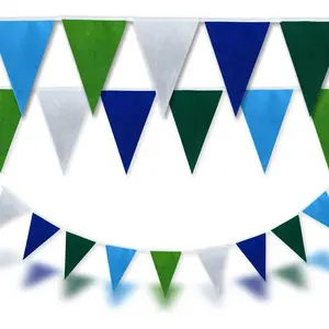 Golf Party Blue, Green & White Felt Triangle Pennant Banner Garland - Party Decoration Flags for Birthday, Wedding, Outdoor Garden & Carnival Events, 32ft (9" x 6.5" Flags)