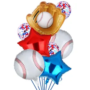 Baseball Birthday Party Foil Balloons Set Decorations Glove Round Baseball Theme Mylar Confetti Balloon Supplies Baby Shower