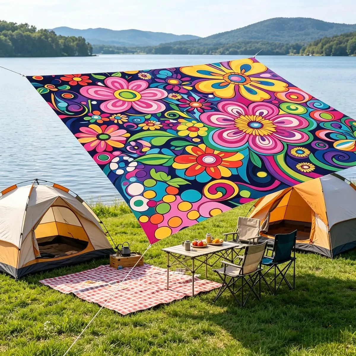 Foldable Camping Tarp Waterproof Sun Shelter Tent Portable Picnic Blanket Ground Cover Mat for Beach Hiking Outdoor Travel Lightweight
