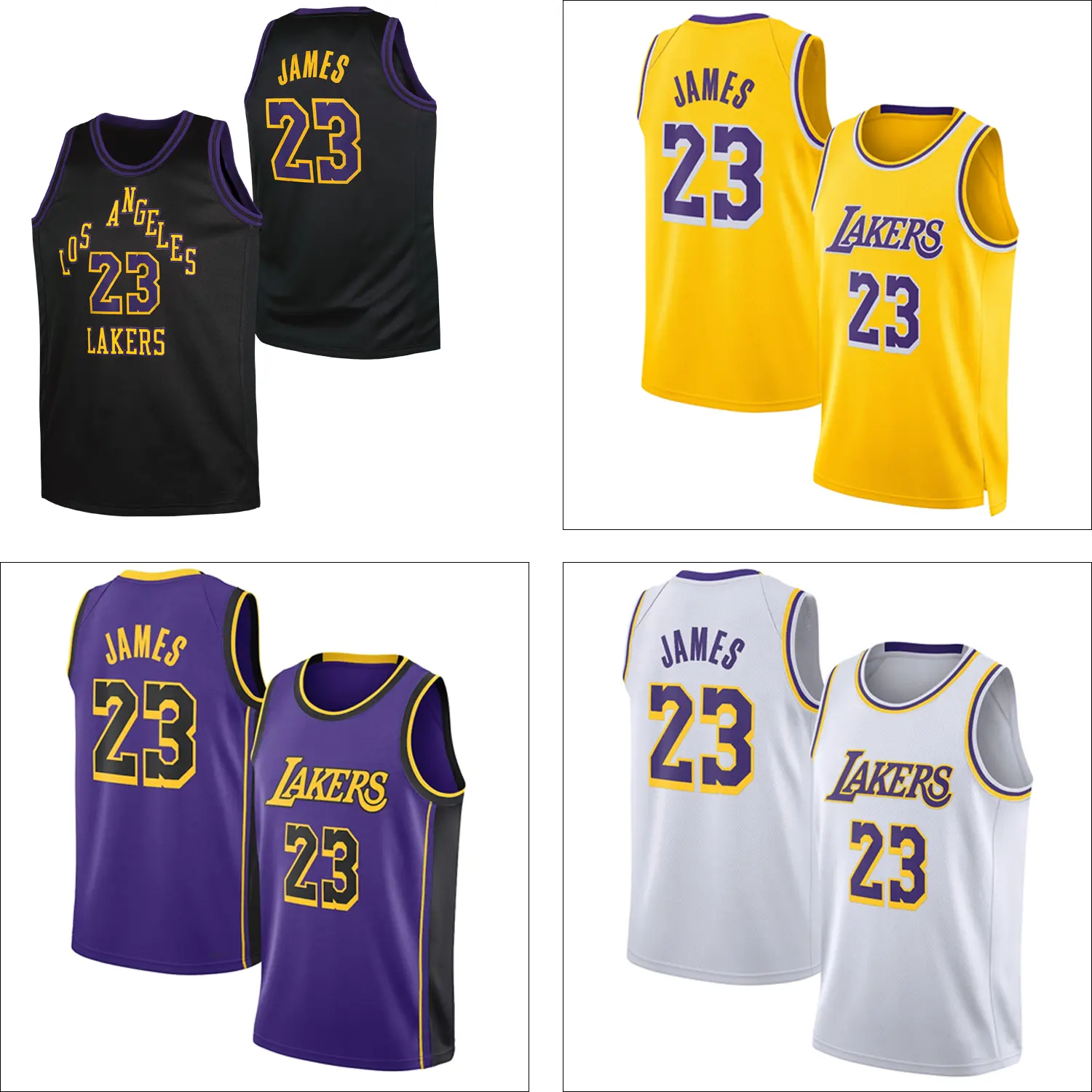 Men's Black, Yellow, Violet, White Basketball Jersey #23 James, Breathable Mesh Sports Tank Top
