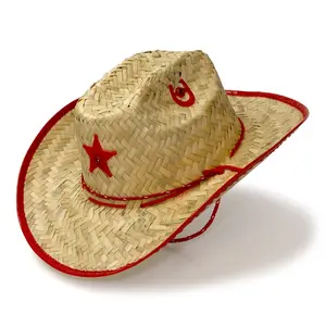 Kid's Palm Straw Sheriff Hat with Red Trim
