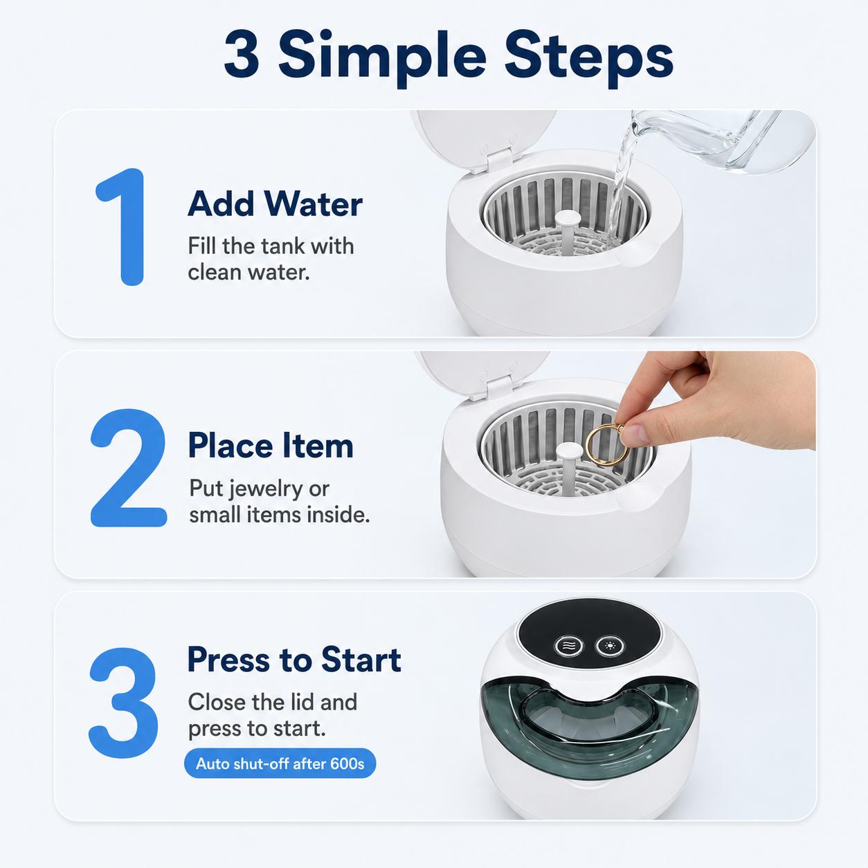 Stainless Steel Ultrasonic Jewelry Cleaner with UV-C Sterilization, 45kHz 200ML 4-Mode Cleansing Device - Gentle Daily Use for Rings, Earrings, Removes Odors toolupgrade