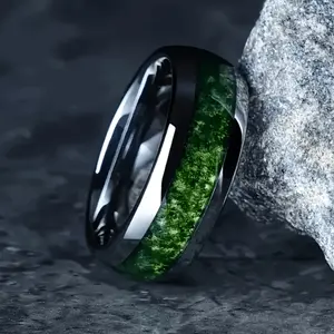 Elegant Stainless Steel Ring Set for Men with Unique Moss Green Pattern - Fashionable and modern design, suitable for daily wear, holiday gift
