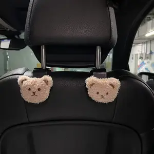 2PCS Cute Cartoon Bear Car Seat Back Hooks Storage Vehicle Headrest Organizer Hanger for Groceries Bag Handbag Car Decoration