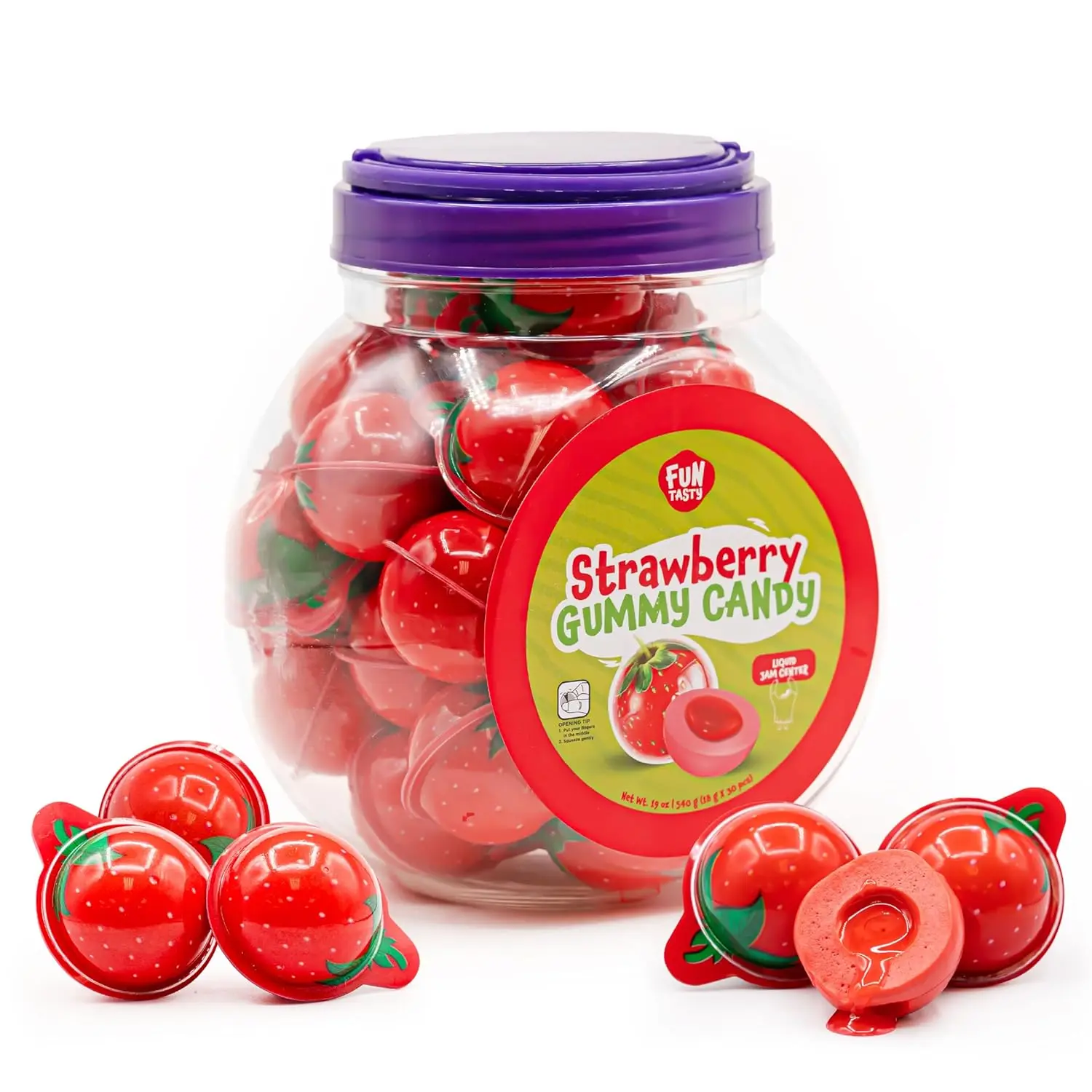Strawberry Gummy Candy, Jelly Filled Gummies - 30 Count - 19 Oz Jar Strawberry Gummy Candy, Jelly Filled Gummies - 30 Count - 19 Oz Jar