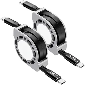 X-CGC06  Retractable USB C to USB C Cable(4 Ft, 2Pack),100W USBC 5A Fast Charging Cord, USB Type C Charger Cable for iPhone 16/15 Pro Plus Pro Max, Samsung S25/S24/S23+, MacBook, iPad, Kindle, Ps5 and More
