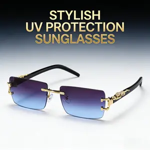 2pcsRimless Gradient Sunglasses | Y2K Streetwear Leopard Detail UV400 Shades | Luxury Gold Accent Retro Sunnies for Summer Beach, Driving & Festival