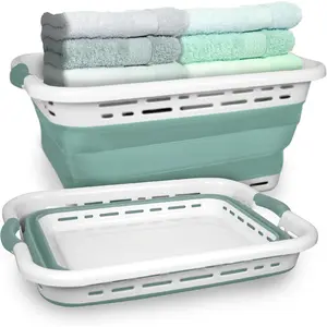 11 GALLON XL 24" Collapsible Laundry Basket & Clothes Hamper, Comfort Non-Slip Handles, Modern Laundry Hamper with Space Saving Design, Portable Pop-Up Hamper, , Mint, 1 Pack