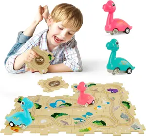 Puzzle Racer Kids Car Track Set with 2 Dino Cars Montessori Toys for 3-5 Year Old Boys Educational Toy for Skill Development Safe Durable ABS Plastic Easy to Store and Clean Perfect Birthday Gift
