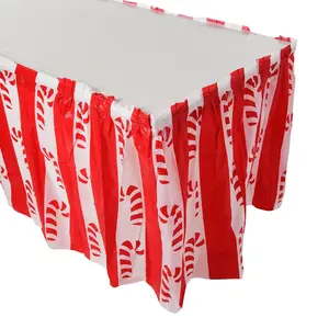 14 ft. x 29" Christmas Candy Cane Disposable Plastic Table Skirt